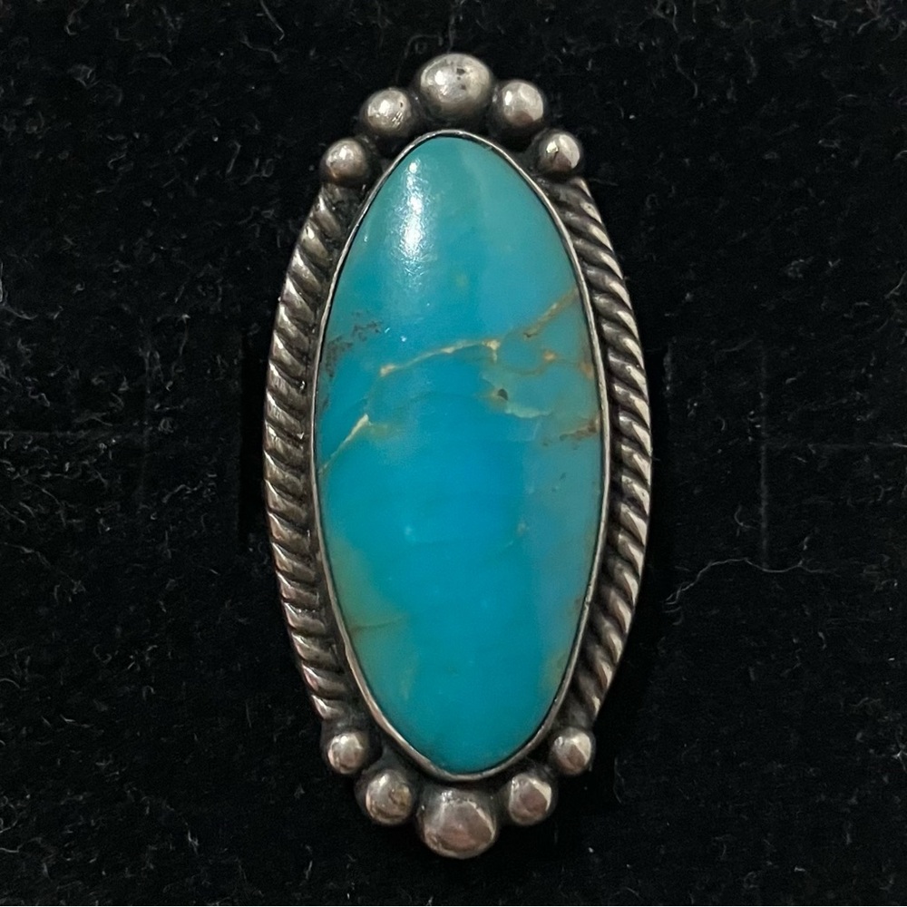 Sterling Silver Natural Turquoise Southwest Oval Ring 6